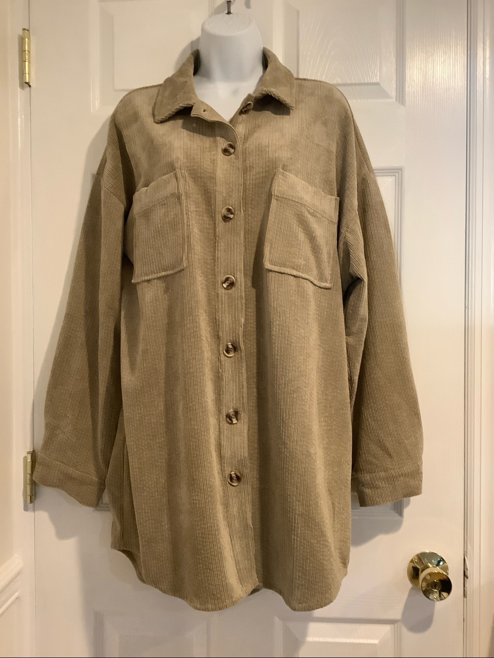 12th TRIBE Tan Oversized Neutral Minimalist Capsule Corduroy Fall Shirt/Jacket L